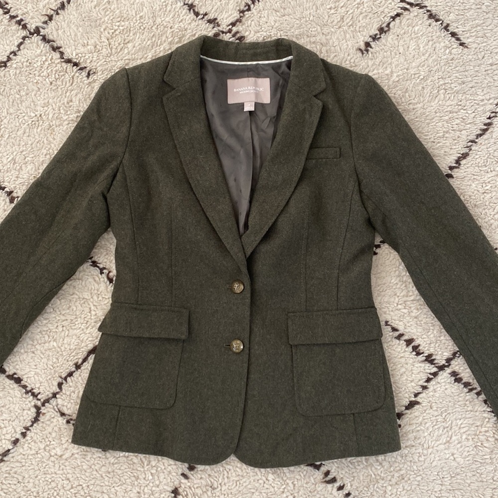 Banana Republic Hackings Jacket Olive Green Wool Blend Blazer Sz 4
